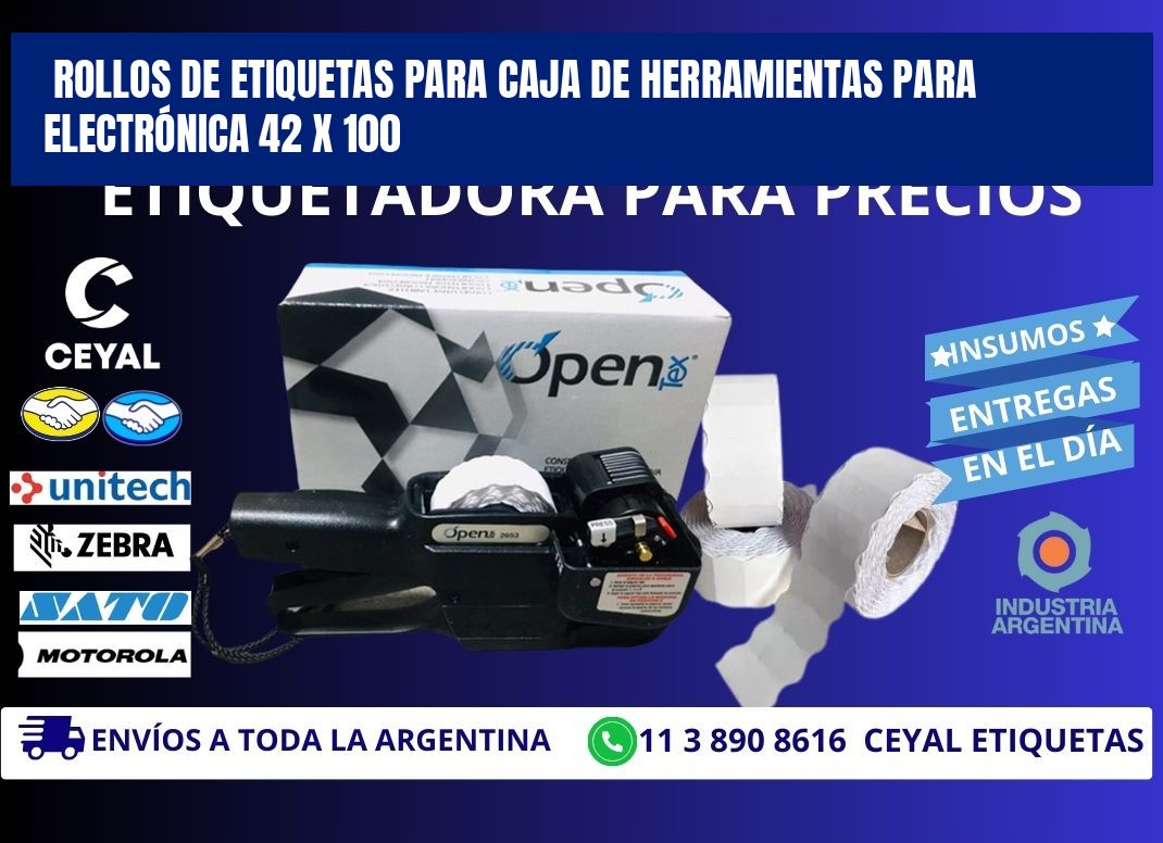 ROLLOS DE ETIQUETAS PARA CAJA DE HERRAMIENTAS PARA ELECTRÓNICA 42 x 100