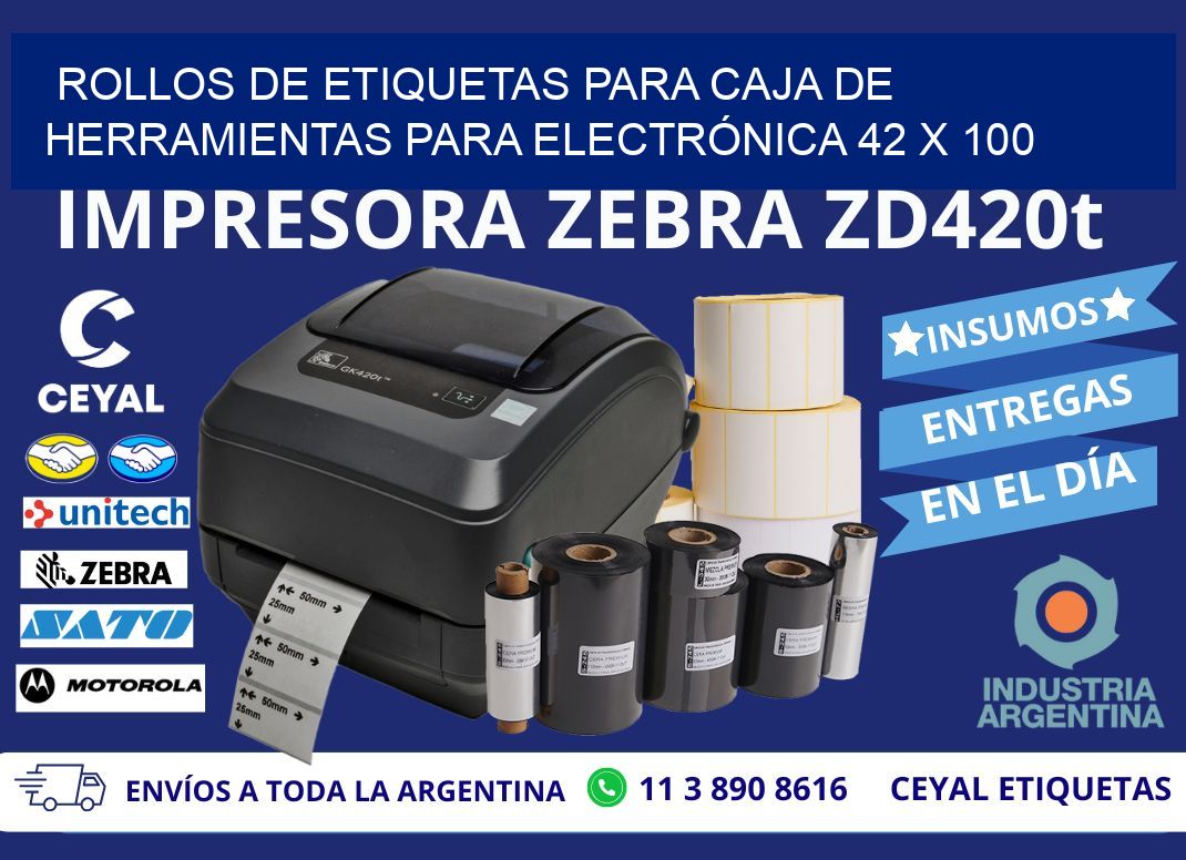 ROLLOS DE ETIQUETAS PARA CAJA DE HERRAMIENTAS PARA ELECTRÓNICA 42 x 100