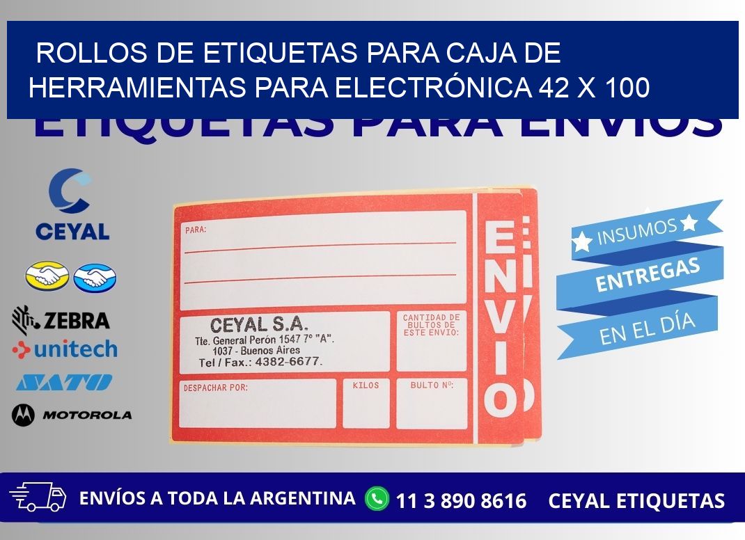 ROLLOS DE ETIQUETAS PARA CAJA DE HERRAMIENTAS PARA ELECTRÓNICA 42 x 100