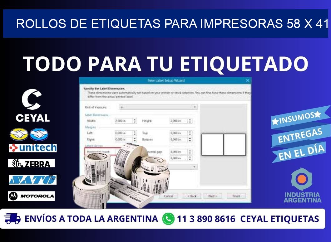 ROLLOS DE ETIQUETAS PARA IMPRESORAS 58 x 41