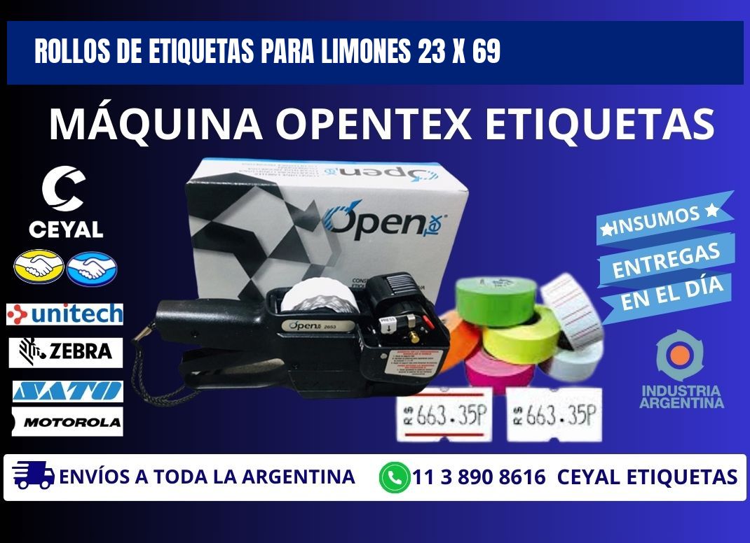 ROLLOS DE ETIQUETAS PARA LIMONES 23 x 69