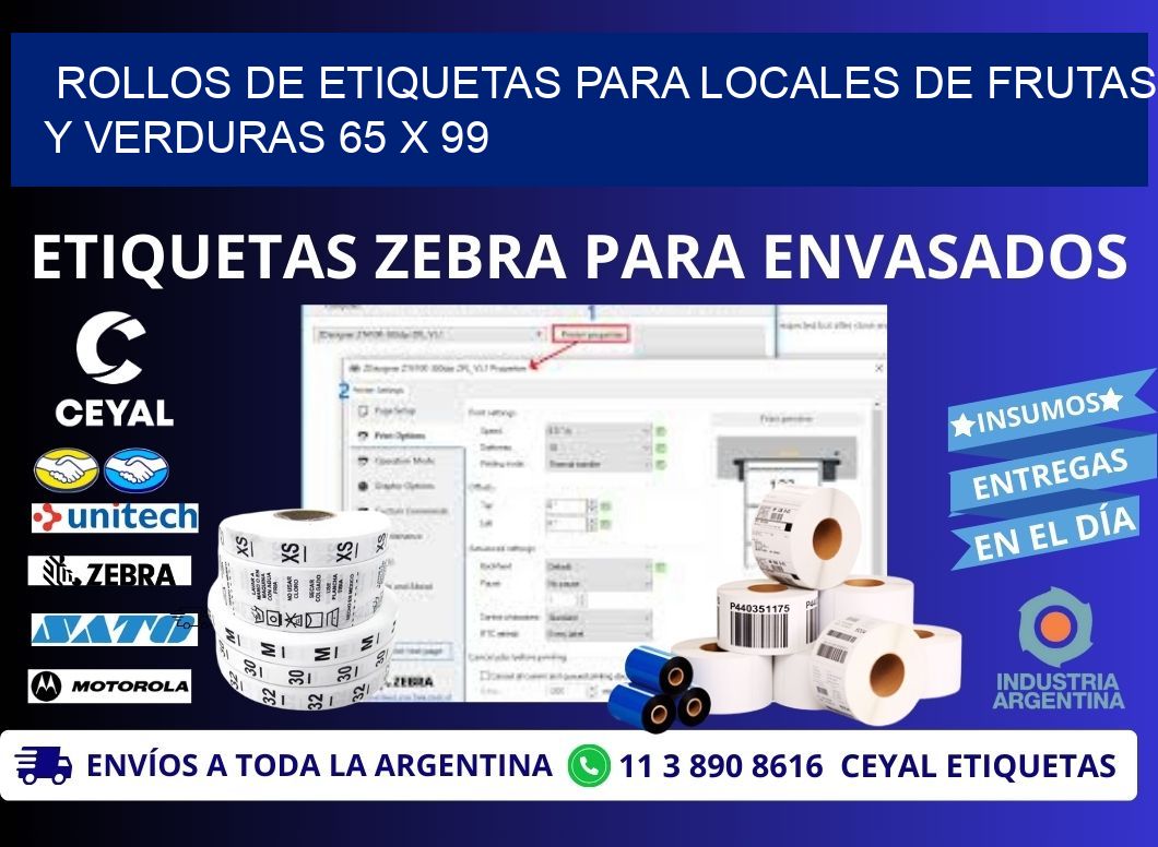 ROLLOS DE ETIQUETAS PARA LOCALES DE FRUTAS Y VERDURAS 65 x 99