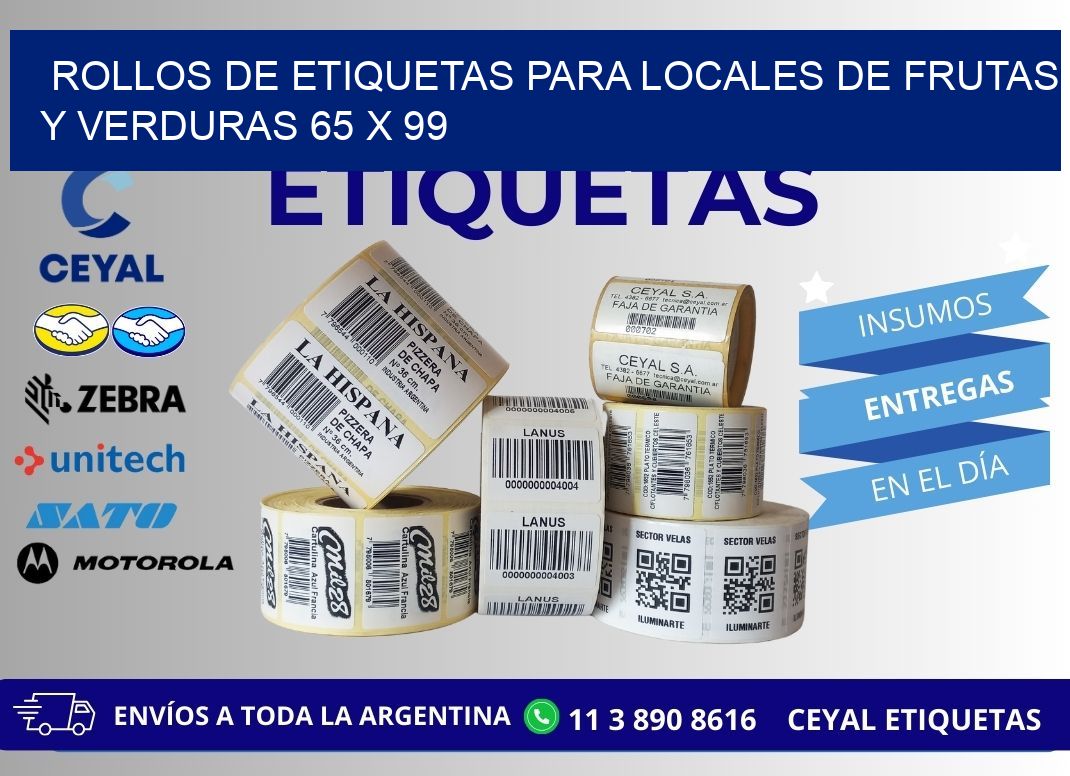 ROLLOS DE ETIQUETAS PARA LOCALES DE FRUTAS Y VERDURAS 65 x 99