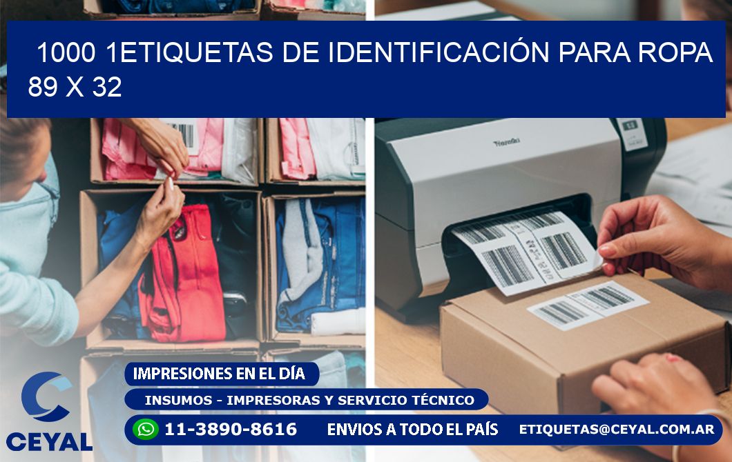 1000 1ETIQUETAS DE IDENTIFICACIÓN PARA ROPA 89 x 32