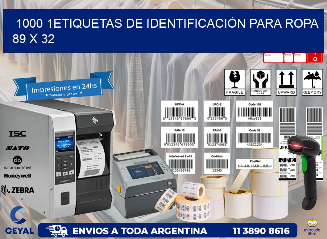 1000 1ETIQUETAS DE IDENTIFICACIÓN PARA ROPA 89 x 32