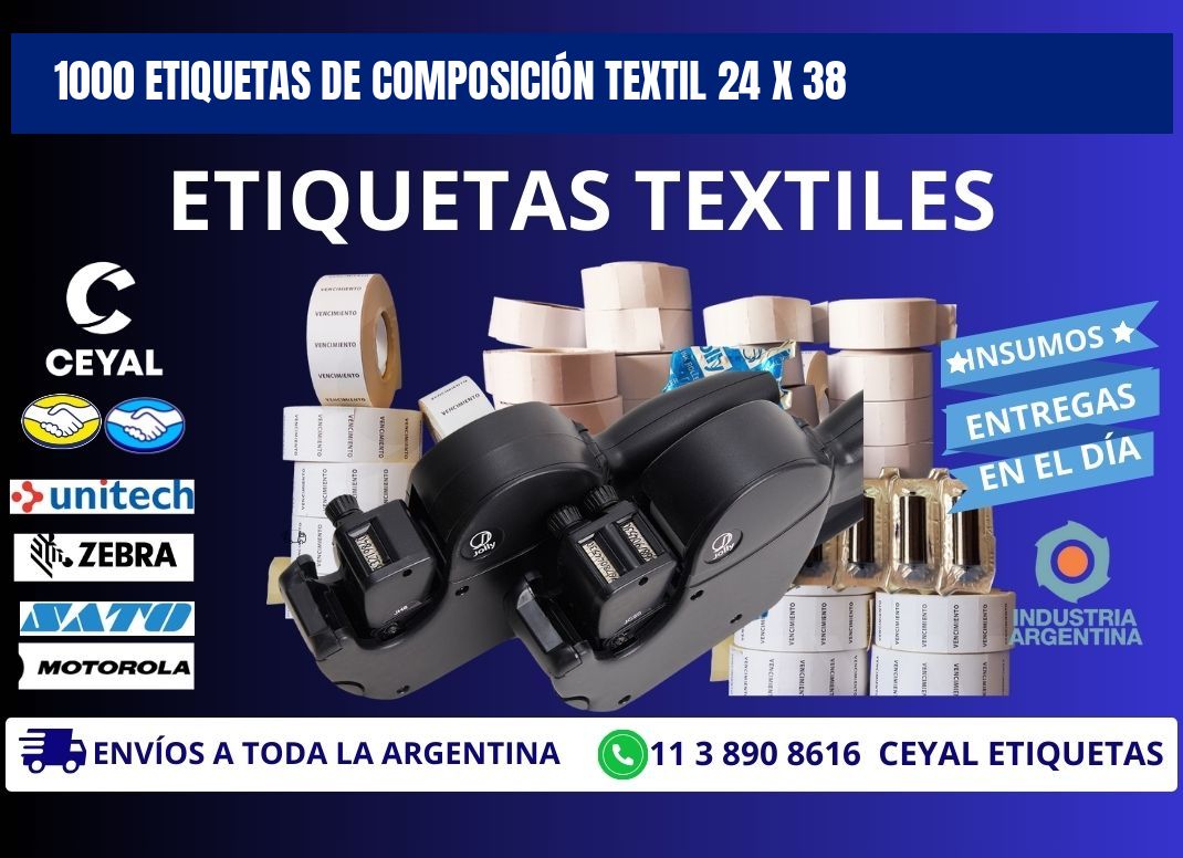 1000 ETIQUETAS DE COMPOSICIÓN TEXTIL 24 x 38