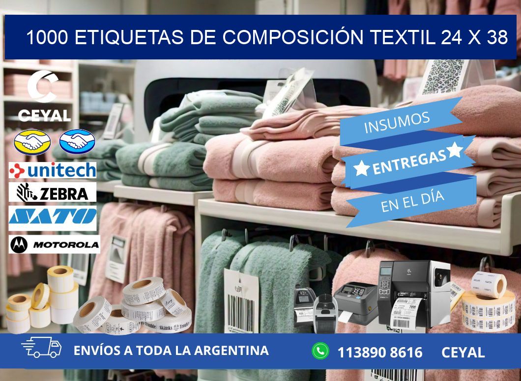 1000 ETIQUETAS DE COMPOSICIÓN TEXTIL 24 x 38