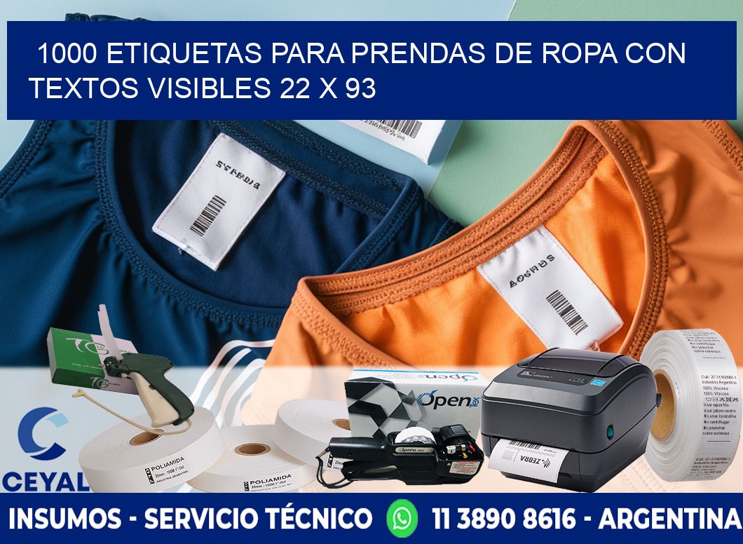 1000 ETIQUETAS PARA PRENDAS DE ROPA CON TEXTOS VISIBLES 22 x 93