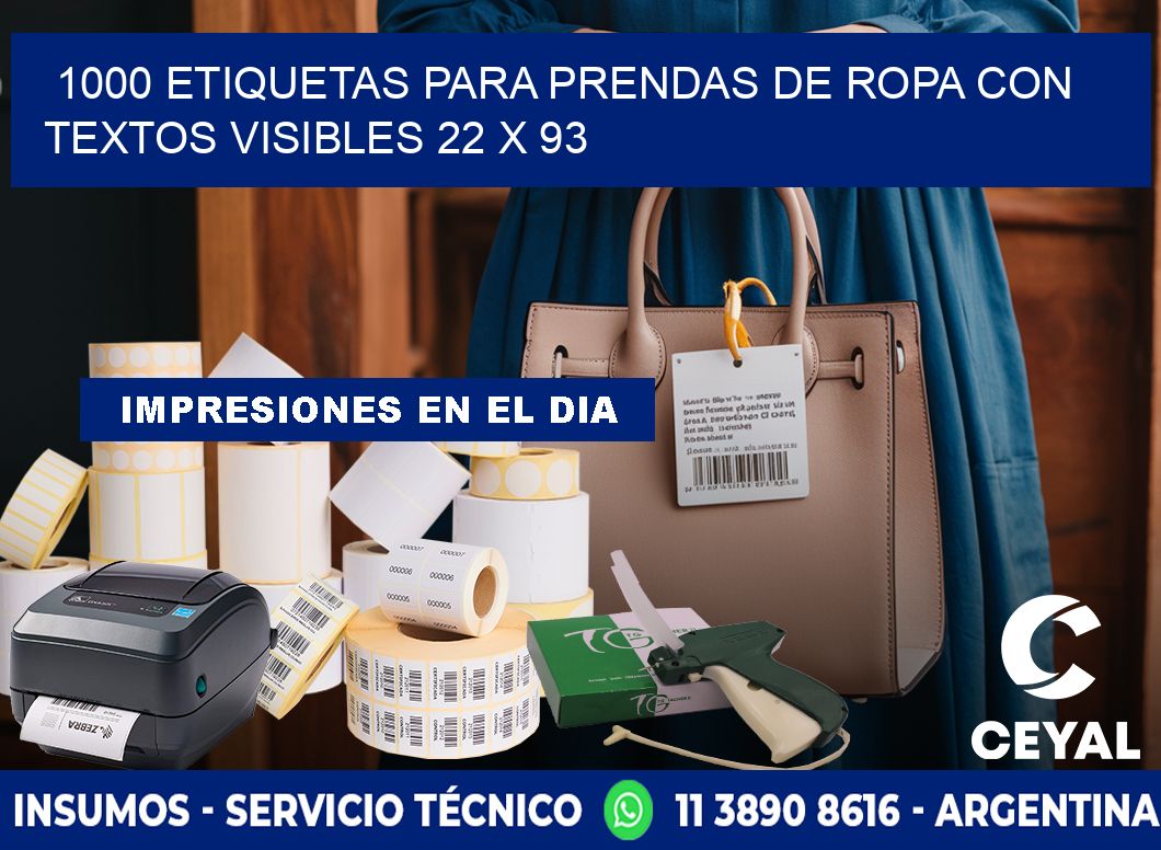 1000 ETIQUETAS PARA PRENDAS DE ROPA CON TEXTOS VISIBLES 22 x 93