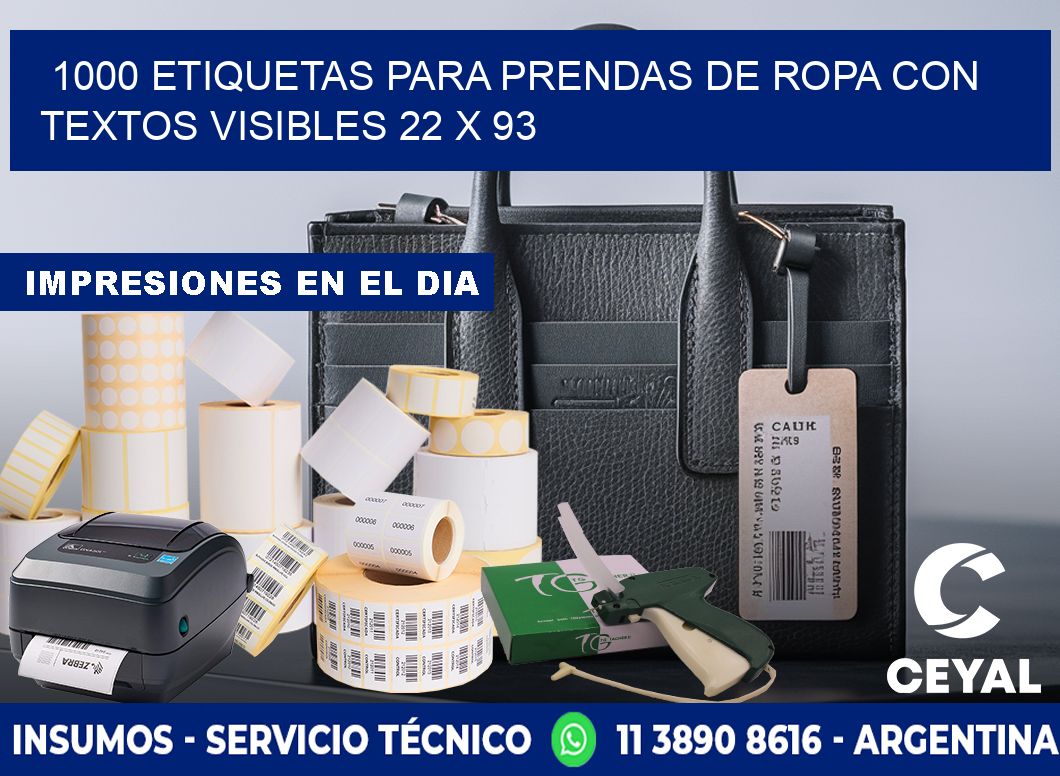 1000 ETIQUETAS PARA PRENDAS DE ROPA CON TEXTOS VISIBLES 22 x 93