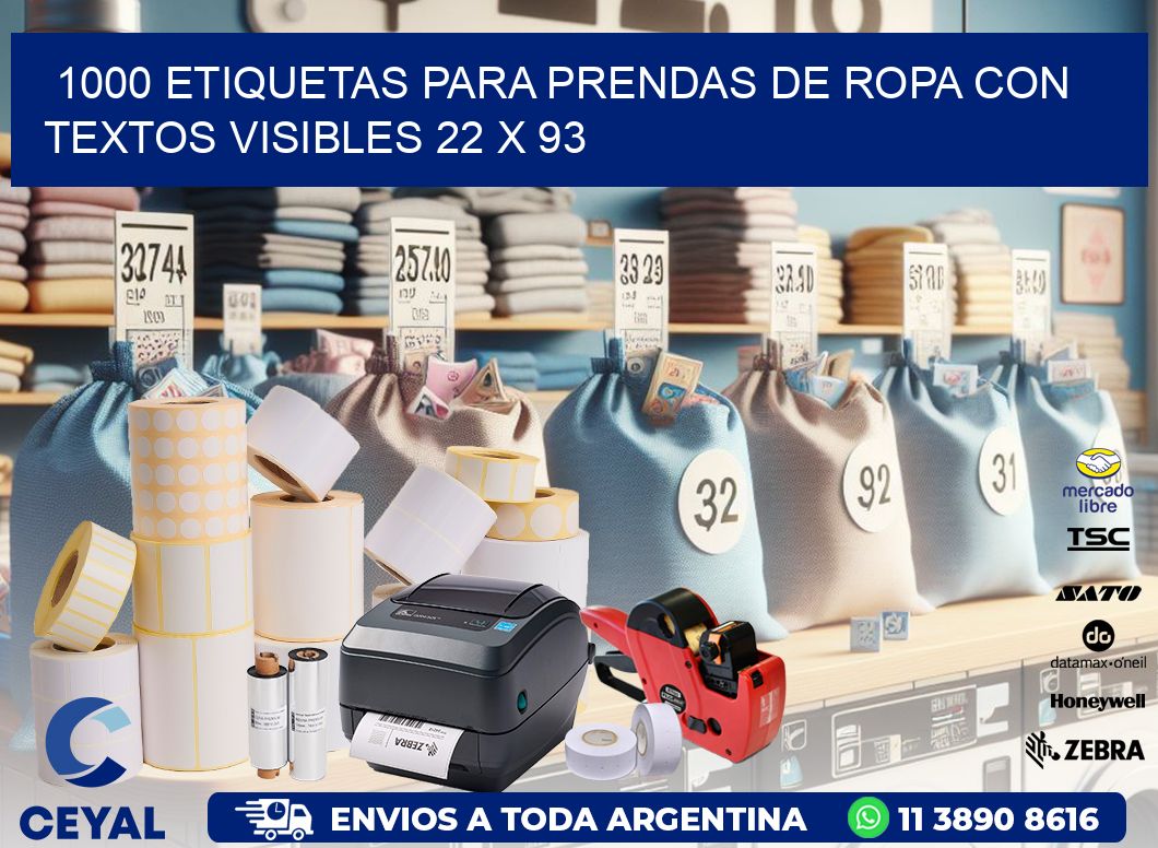 1000 ETIQUETAS PARA PRENDAS DE ROPA CON TEXTOS VISIBLES 22 x 93