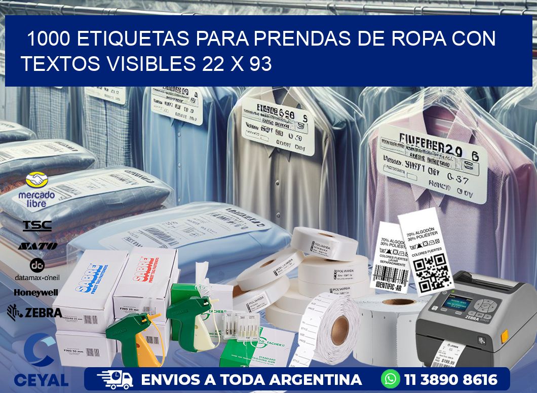 1000 ETIQUETAS PARA PRENDAS DE ROPA CON TEXTOS VISIBLES 22 x 93