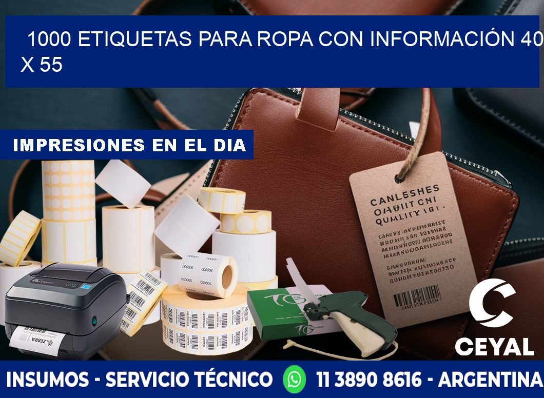 1000 ETIQUETAS PARA ROPA CON INFORMACIÓN 40 x 55