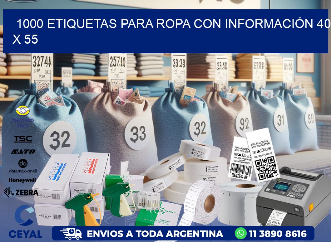 1000 ETIQUETAS PARA ROPA CON INFORMACIÓN 40 x 55