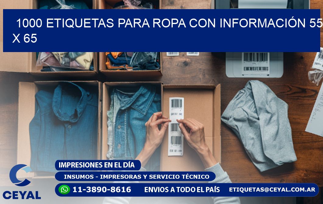 1000 ETIQUETAS PARA ROPA CON INFORMACIÓN 55 x 65