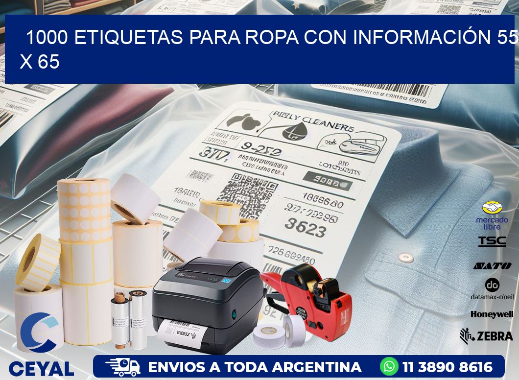 1000 ETIQUETAS PARA ROPA CON INFORMACIÓN 55 x 65