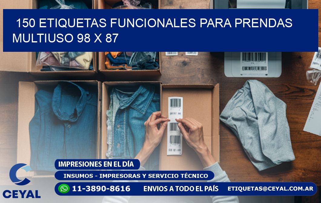 150 ETIQUETAS FUNCIONALES PARA PRENDAS MULTIUSO 98 x 87