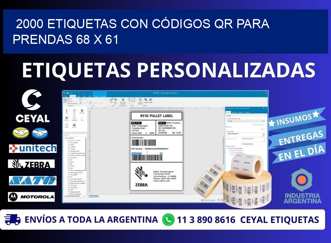 2000 ETIQUETAS CON CÓDIGOS QR PARA PRENDAS 68 x 61