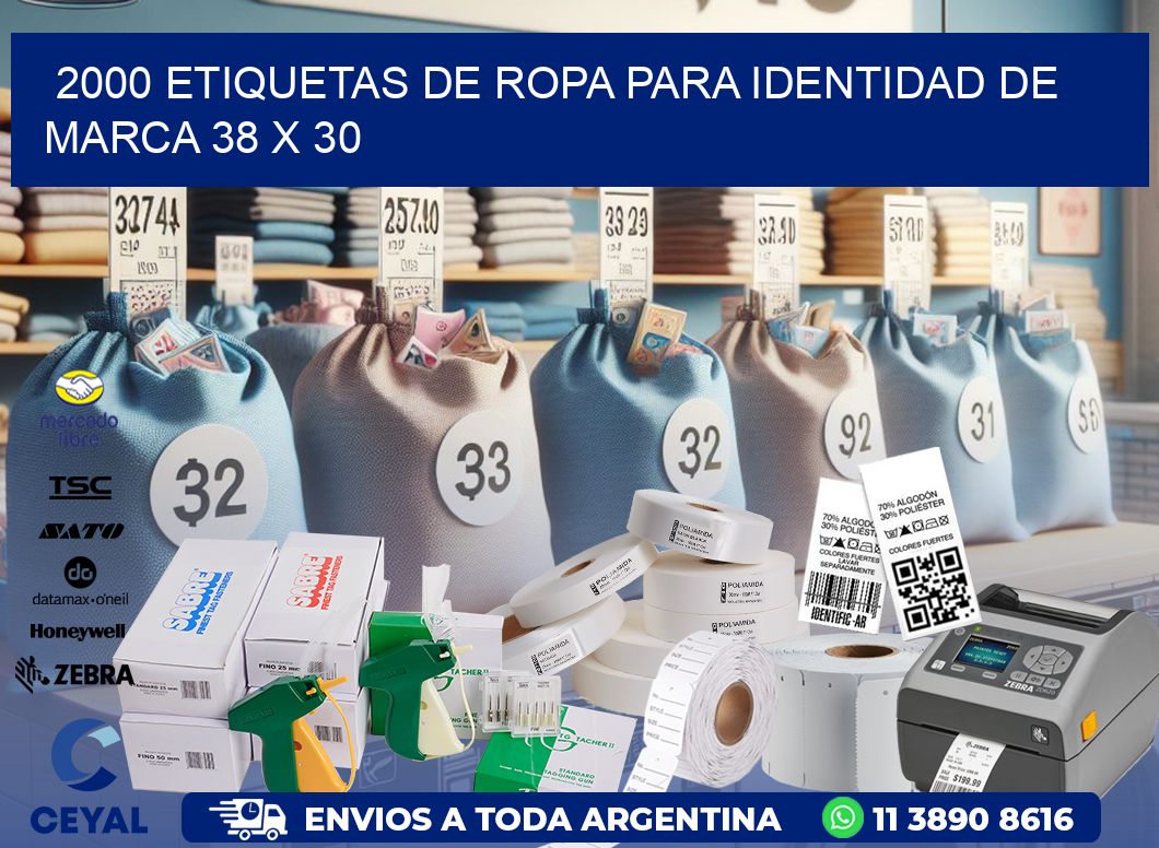2000 ETIQUETAS DE ROPA PARA IDENTIDAD DE MARCA 38 x 30
