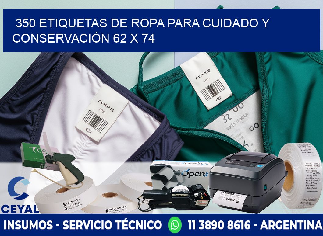 350 ETIQUETAS DE ROPA PARA CUIDADO Y CONSERVACIÓN 62 x 74