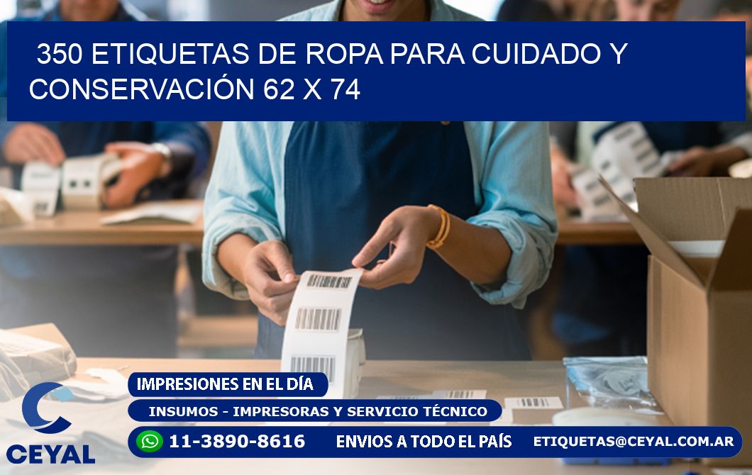 350 ETIQUETAS DE ROPA PARA CUIDADO Y CONSERVACIÓN 62 x 74