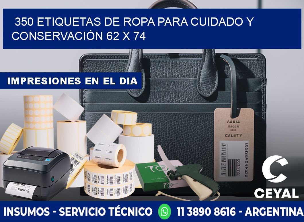 350 ETIQUETAS DE ROPA PARA CUIDADO Y CONSERVACIÓN 62 x 74