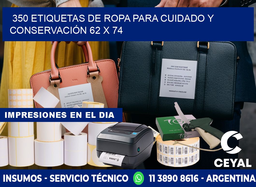 350 ETIQUETAS DE ROPA PARA CUIDADO Y CONSERVACIÓN 62 x 74