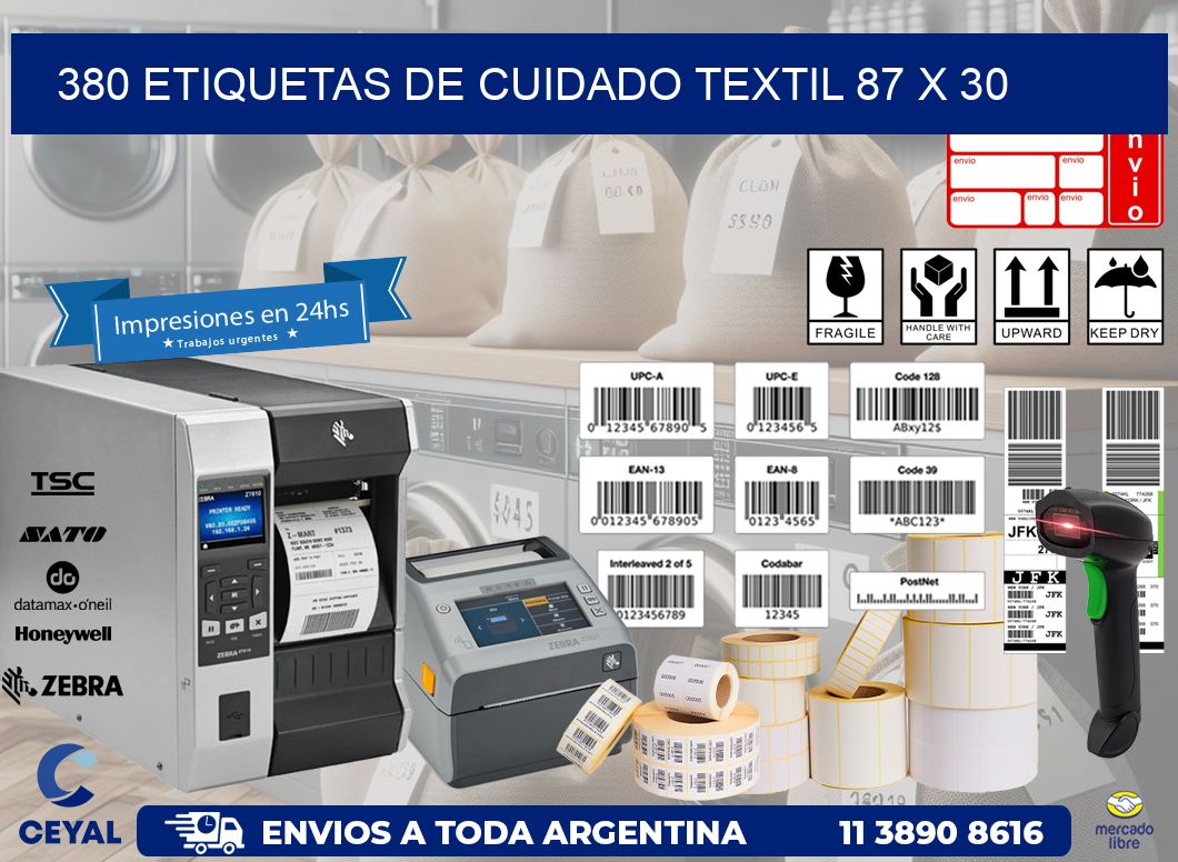 380 ETIQUETAS DE CUIDADO TEXTIL 87 x 30