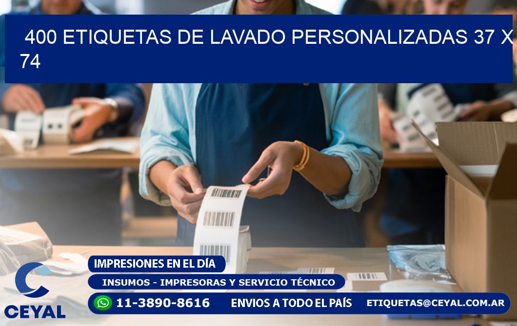 400 ETIQUETAS DE LAVADO PERSONALIZADAS 37 x 74