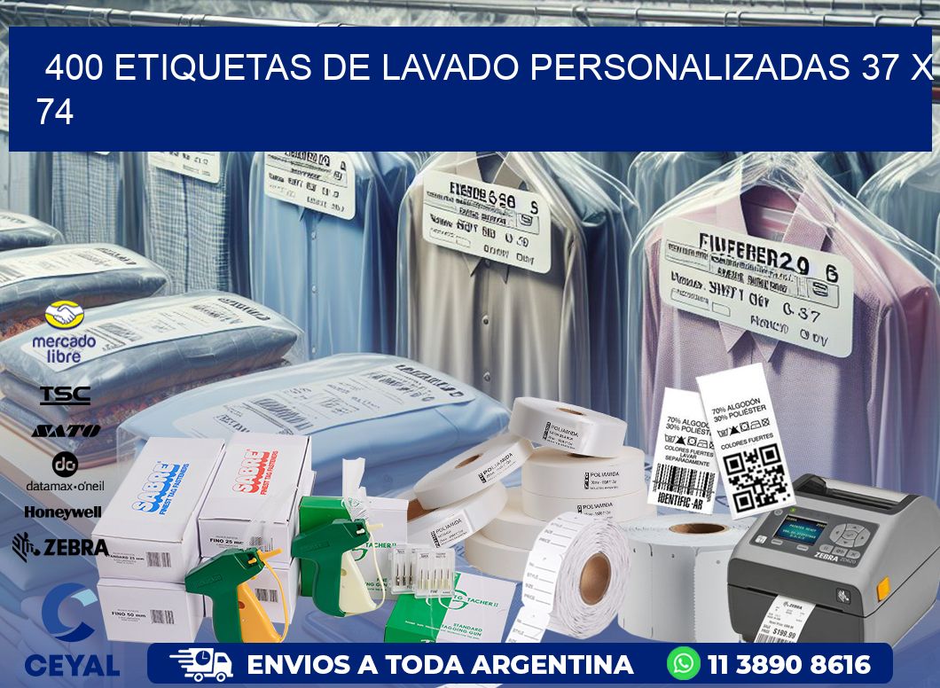 400 ETIQUETAS DE LAVADO PERSONALIZADAS 37 x 74