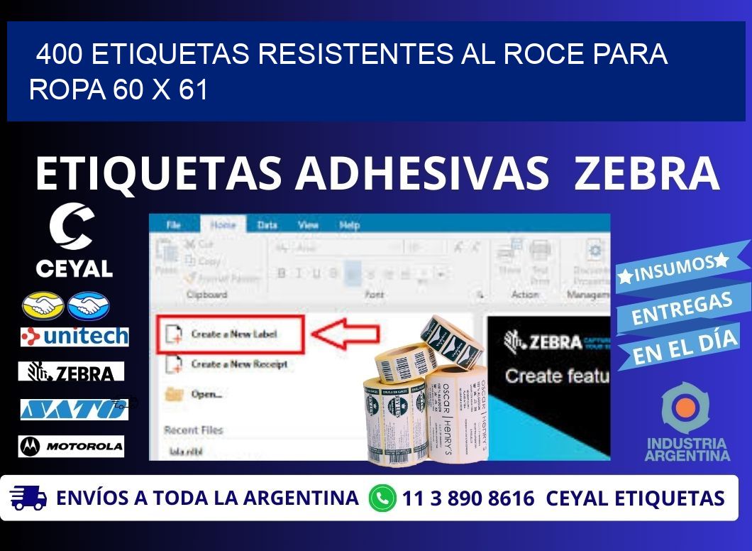 400 ETIQUETAS RESISTENTES AL ROCE PARA ROPA 60 x 61