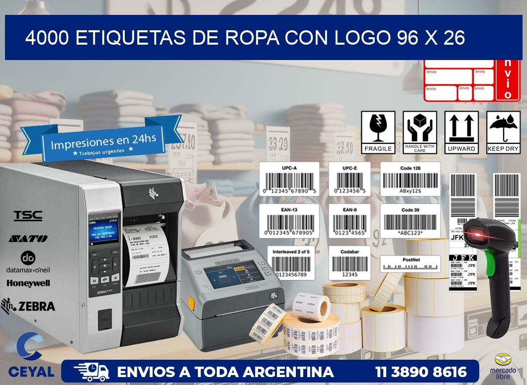 4000 ETIQUETAS DE ROPA CON LOGO 96 x 26