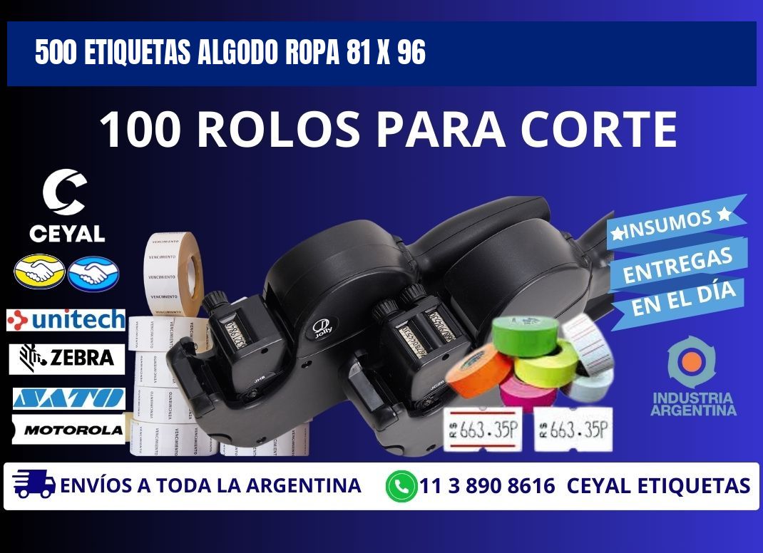 500 ETIQUETAS ALGODO ROPA 81 x 96