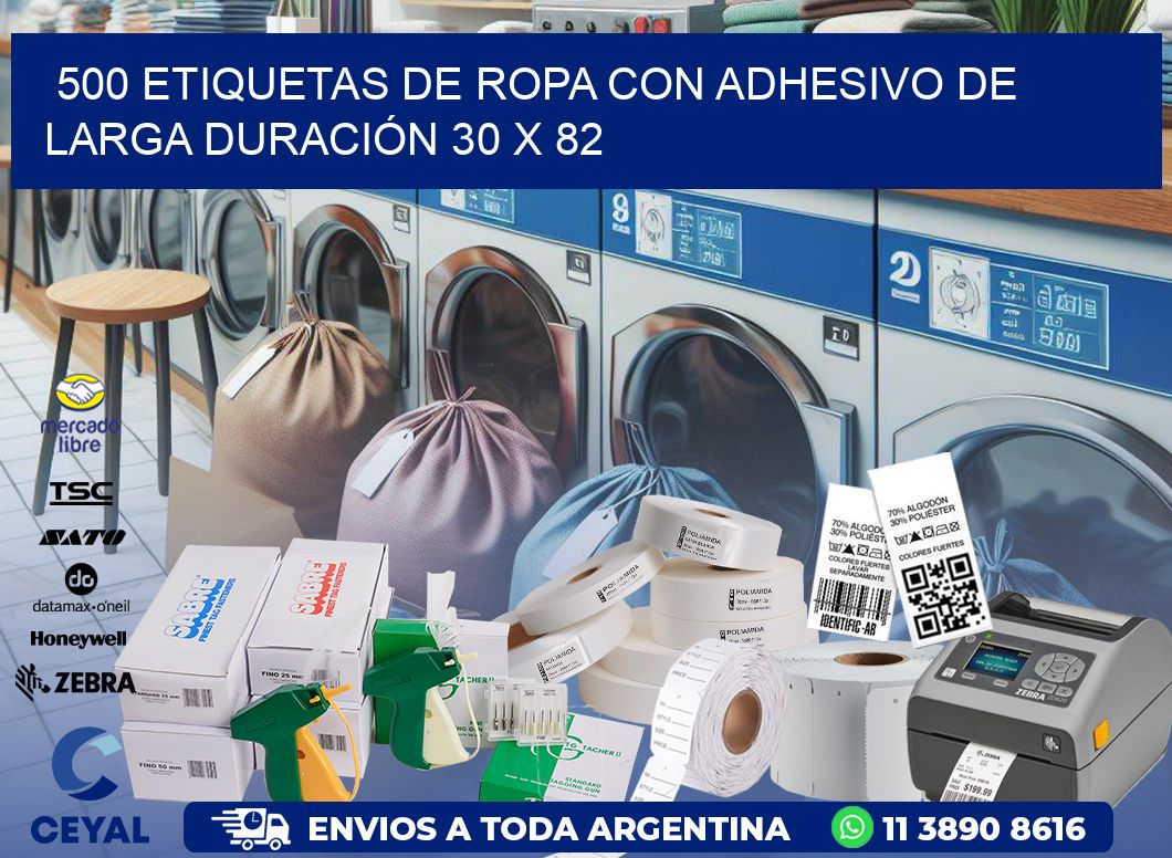 500 ETIQUETAS DE ROPA CON ADHESIVO DE LARGA DURACIÓN 30 x 82