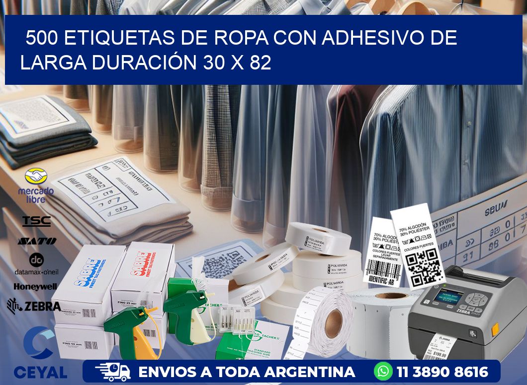 500 ETIQUETAS DE ROPA CON ADHESIVO DE LARGA DURACIÓN 30 x 82