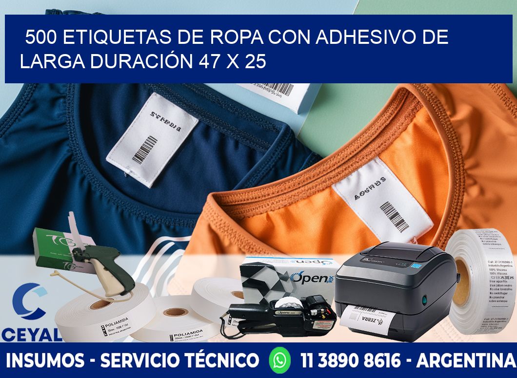 500 ETIQUETAS DE ROPA CON ADHESIVO DE LARGA DURACIÓN 47 x 25