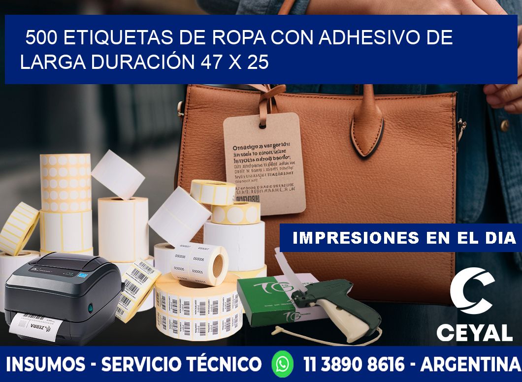 500 ETIQUETAS DE ROPA CON ADHESIVO DE LARGA DURACIÓN 47 x 25