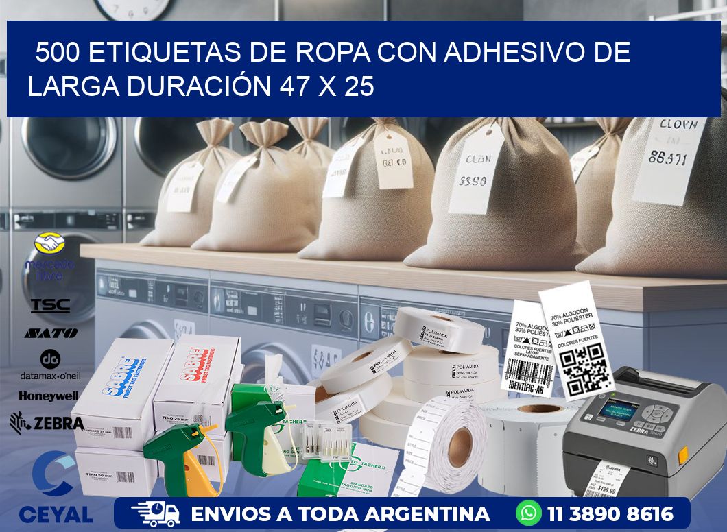 500 ETIQUETAS DE ROPA CON ADHESIVO DE LARGA DURACIÓN 47 x 25