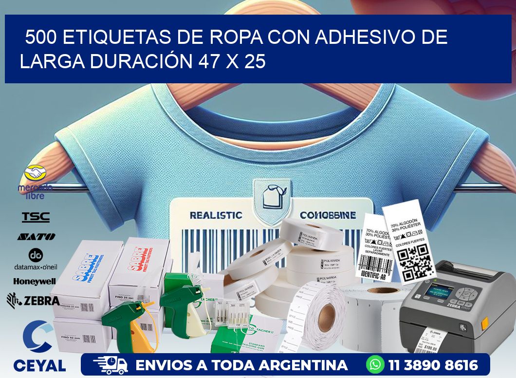 500 ETIQUETAS DE ROPA CON ADHESIVO DE LARGA DURACIÓN 47 x 25