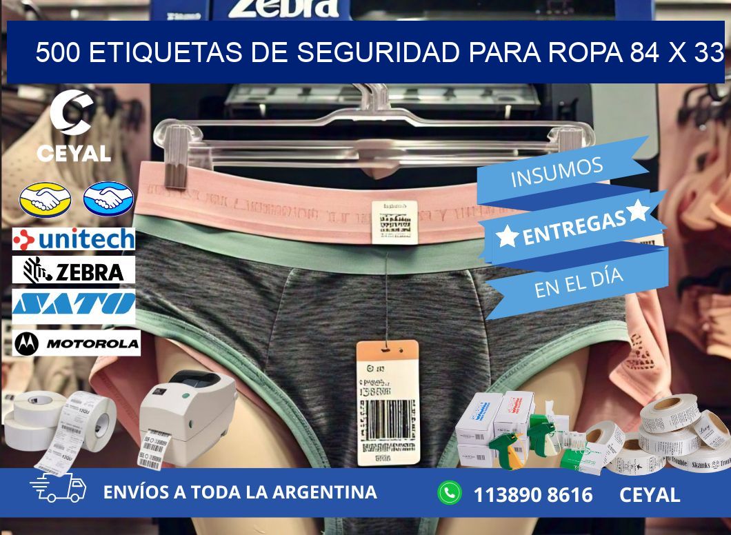 500 ETIQUETAS DE SEGURIDAD PARA ROPA 84 x 33