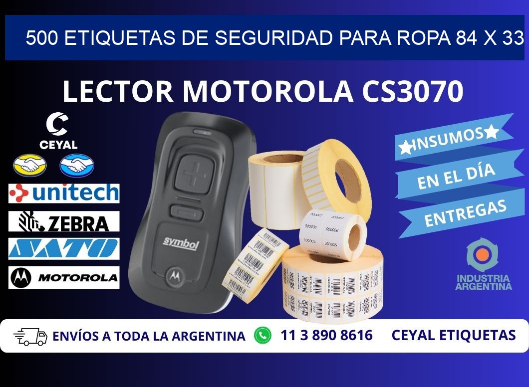 500 ETIQUETAS DE SEGURIDAD PARA ROPA 84 x 33