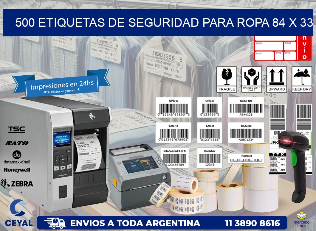 500 ETIQUETAS DE SEGURIDAD PARA ROPA 84 x 33