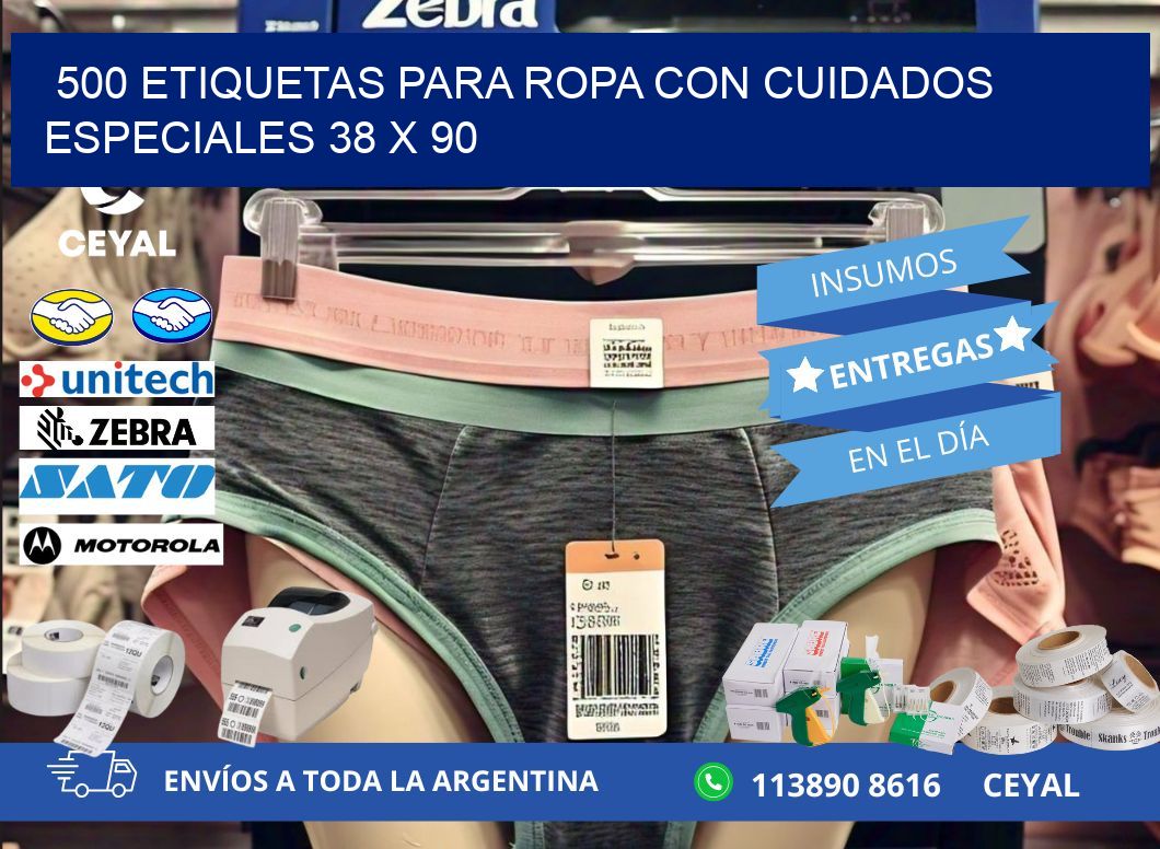 500 ETIQUETAS PARA ROPA CON CUIDADOS ESPECIALES 38 x 90