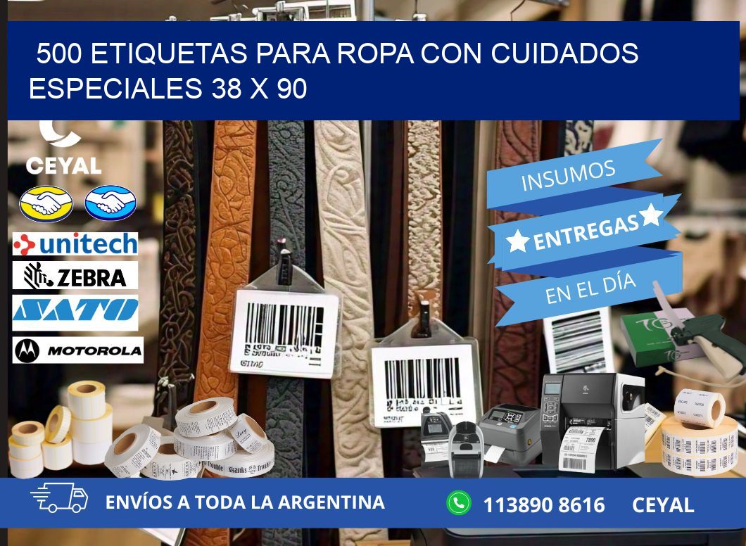 500 ETIQUETAS PARA ROPA CON CUIDADOS ESPECIALES 38 x 90