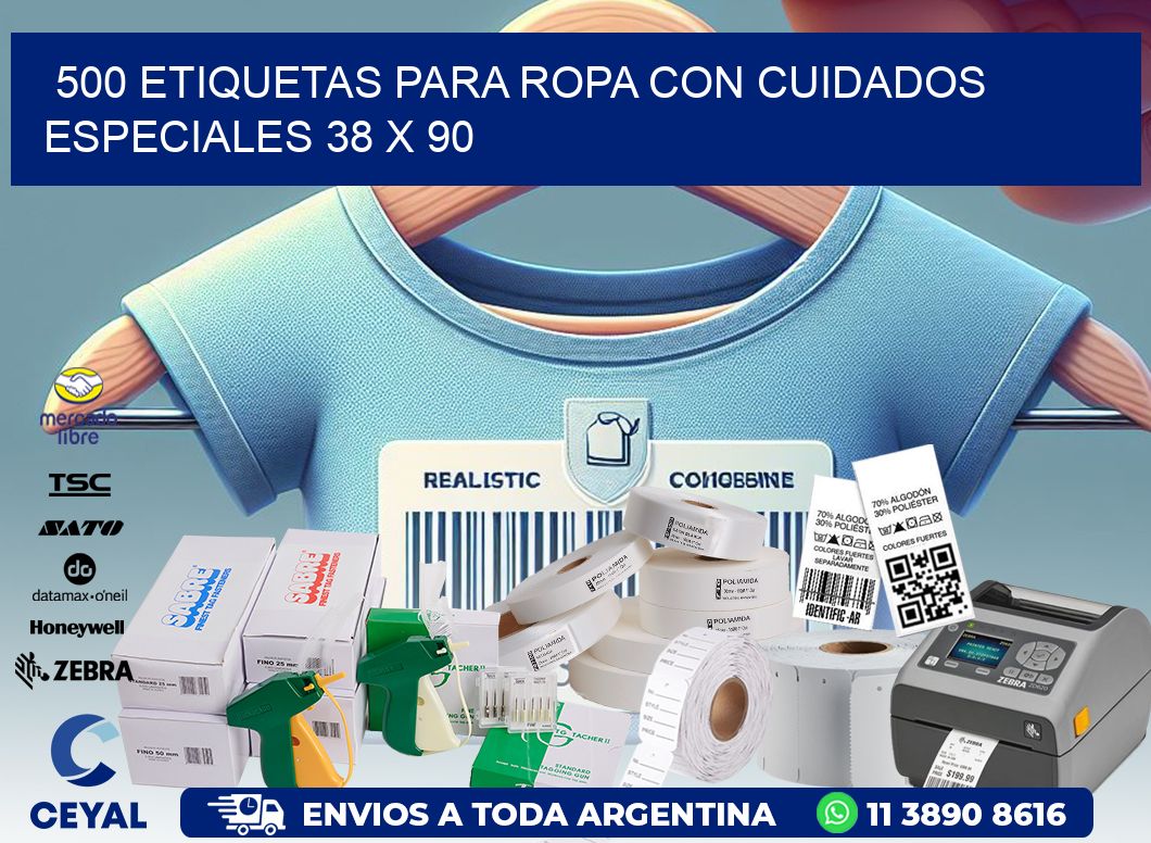 500 ETIQUETAS PARA ROPA CON CUIDADOS ESPECIALES 38 x 90