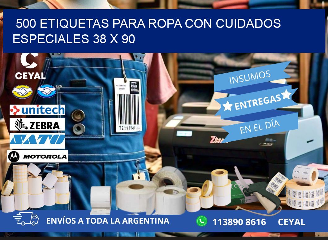 500 ETIQUETAS PARA ROPA CON CUIDADOS ESPECIALES 38 x 90