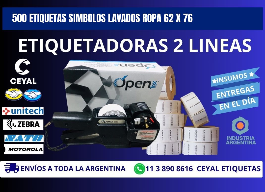 500 ETIQUETAS SIMBOLOS LAVADOS ROPA 62 x 76