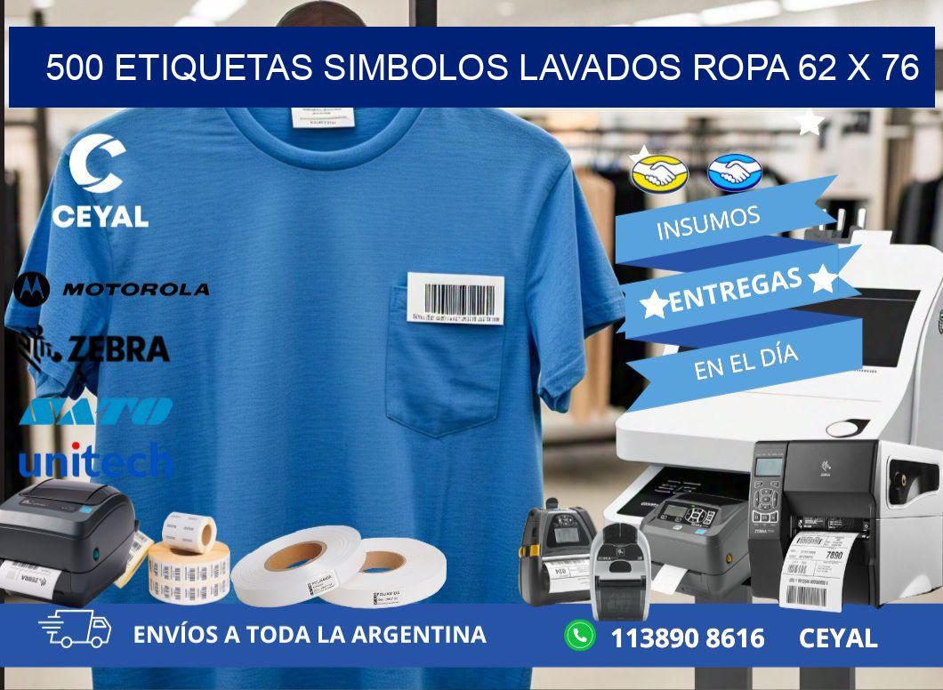 500 ETIQUETAS SIMBOLOS LAVADOS ROPA 62 x 76