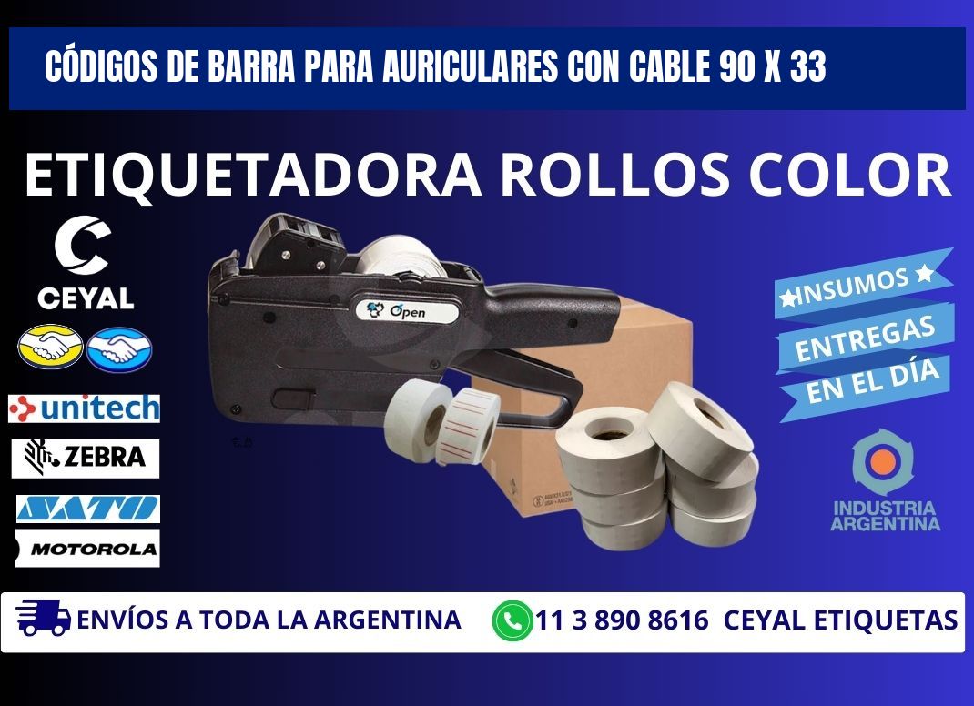 CÓDIGOS DE BARRA PARA AURICULARES CON CABLE 90 x 33