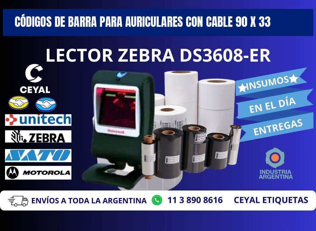 CÓDIGOS DE BARRA PARA AURICULARES CON CABLE 90 x 33